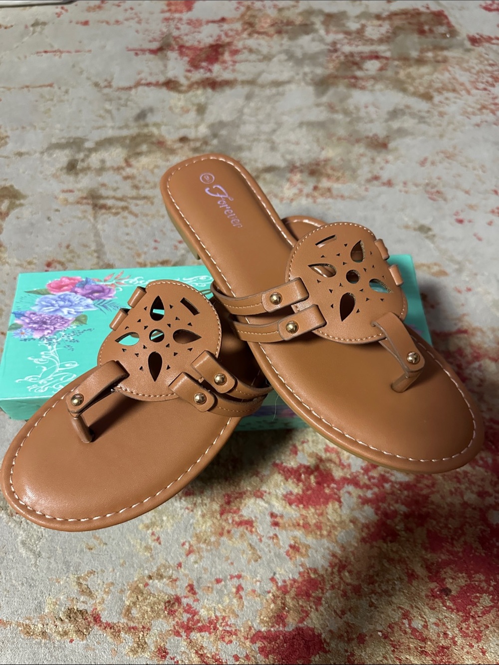 Forever Brown Cutout Toe-Post Slide Sandals